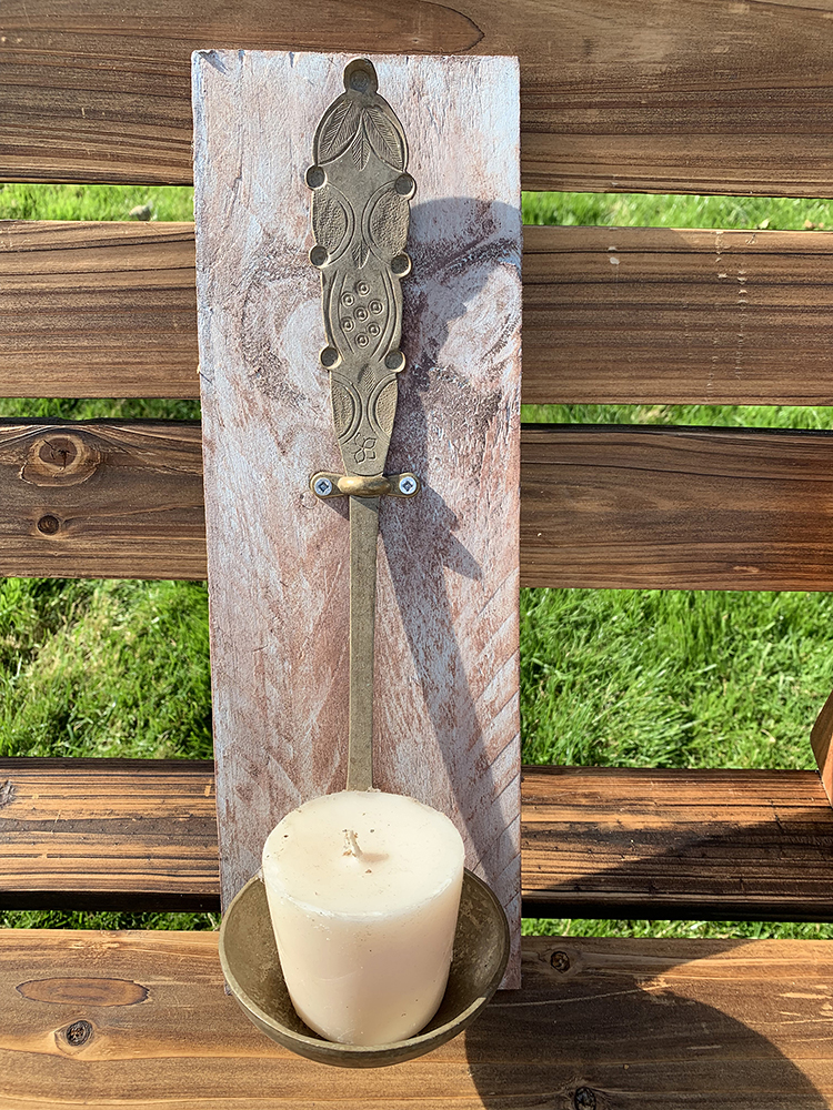 ornaye spoon candle Holder  www.palletartstudio.co.uk